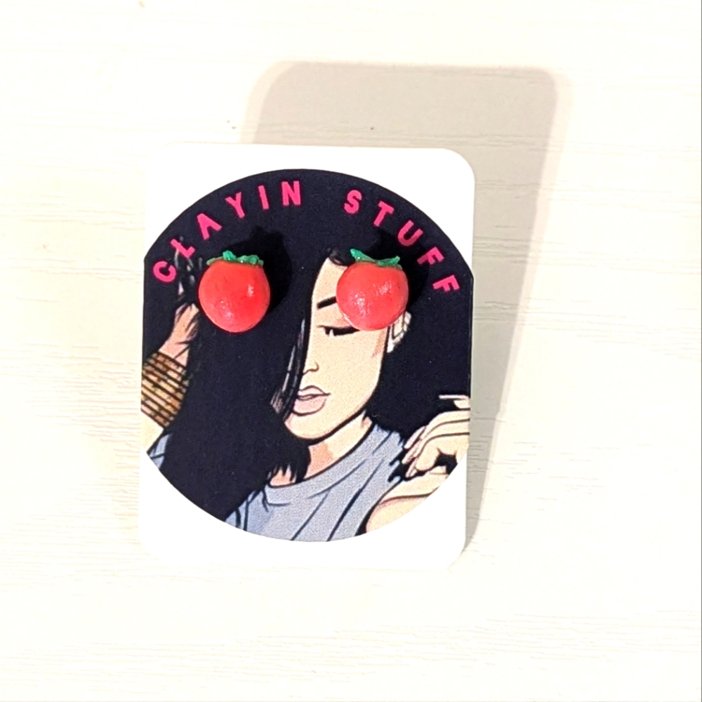 Red tomato tiny stud earrings - Picture 3 of 3